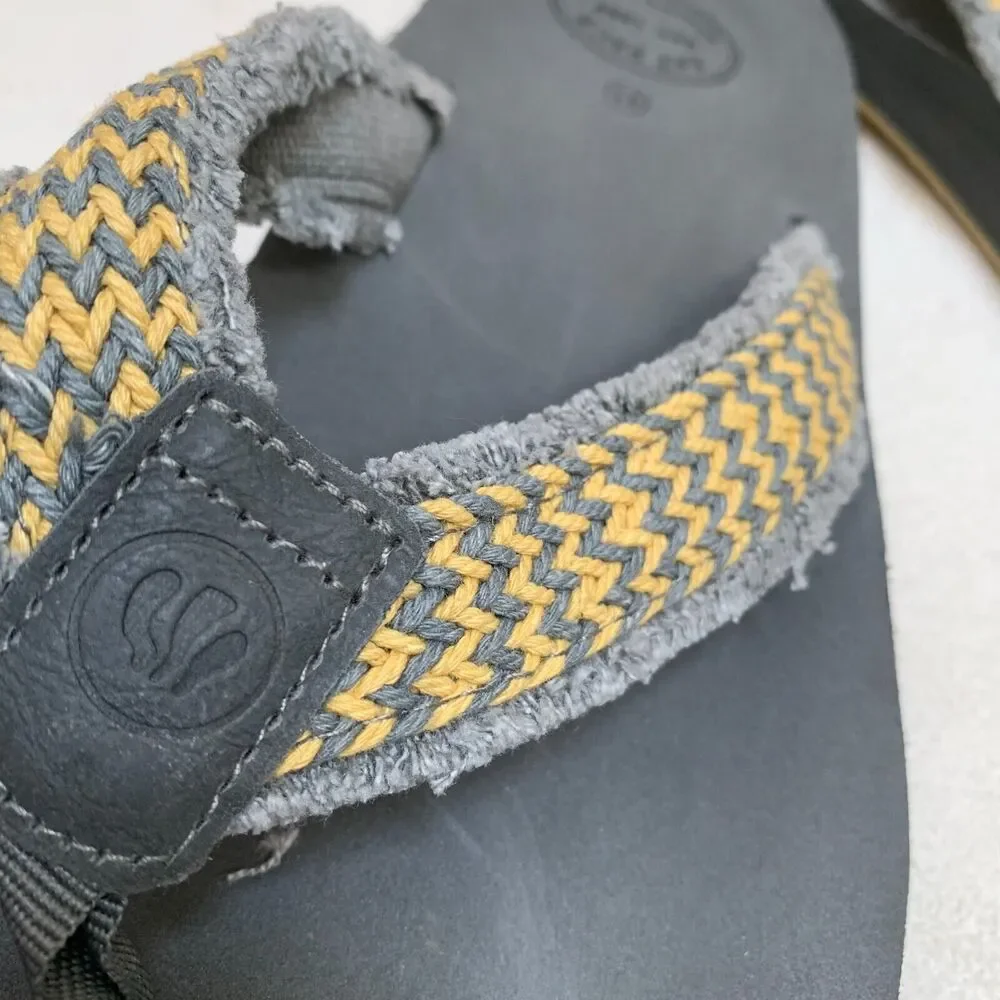 FAT FACE Mens Gray & Yellow Textile HARRIS Flip Flops Sandals Sz 10